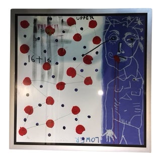 Acrylic and Paper Poster by Paul Kostabi, 1980s For Sale