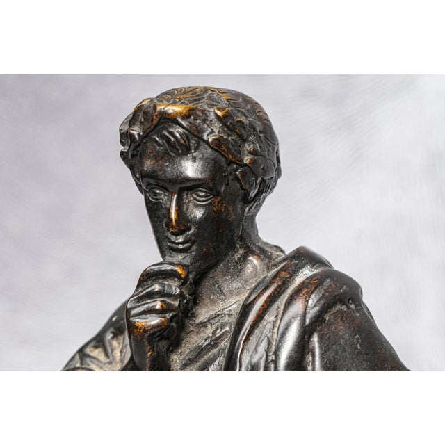 Victorian 19th Century Antique Victorian Neoclassical Bronze Statue Sculpture of Philosopher Home Decor For Sale - Image 3 of 14