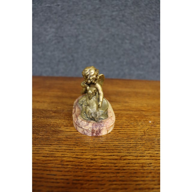 19th Century French Bronze Cherub With Dog on Marble Base, Circa 1860 For Sale In Philadelphia - Image 6 of 10