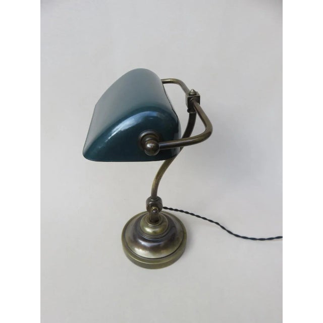 Art Nouveau Enameled Brass Banker's Lamp For Sale - Image 3 of 18