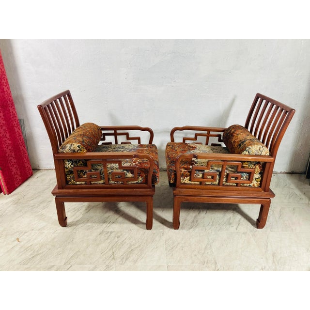 Vintage Chinoiserie Rosewood Chairs With Custom Velvet Cushions For Sale - Image 9 of 10