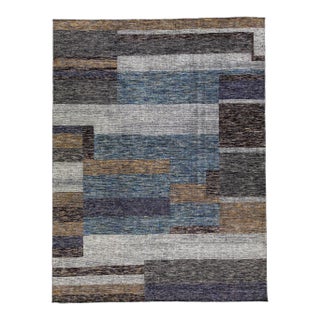 Modern Apadana's Safi Collection Handmade Abstract Earthy Tone Designed Wool Rug For Sale