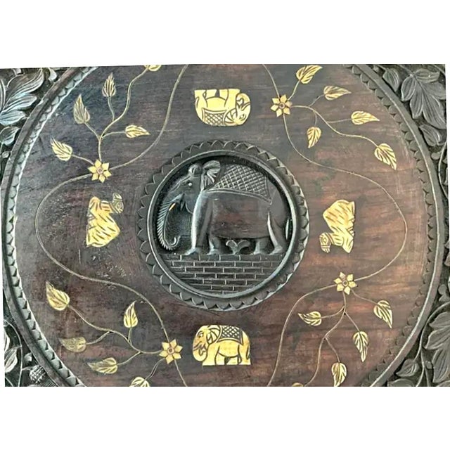 Brown Anglo Indian Round Elephant Side Table For Sale - Image 8 of 13