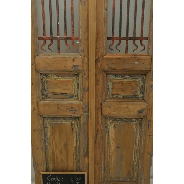 Rustic European Late 19th Century Double French Doors With Metal/Glass - A Pair For Sale - Image 3 of 5