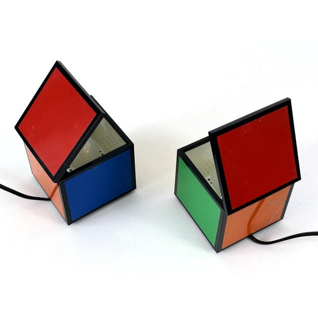 Blue Early Pentacolore Cuboluce Table Lamps by Franco Bettonica & Mario Melocchi for Cini & Nils, 1972, Set of 2 For Sale - Image 8 of 18