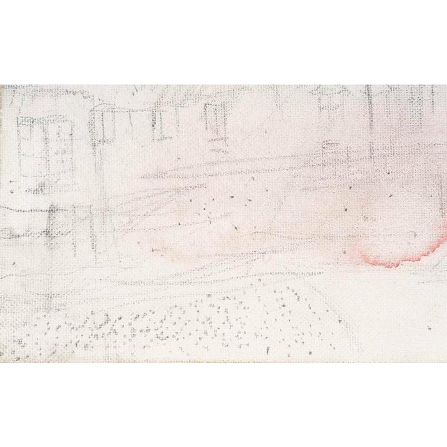 Textile Jochen Michaelis, View of a Village and Its Red Mist, Mixed Media on Canvas For Sale - Image 7 of 8