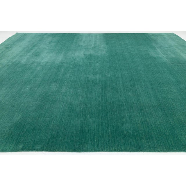12x15 Apadana's Modern Gabbeh Hand-Loom Wool Area Rug in Jewel-Toned Green For Sale - Image 9 of 11