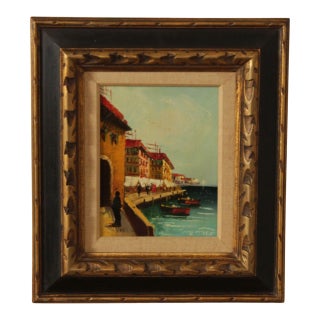 Signed Oil on Canvas, On the Quay For Sale