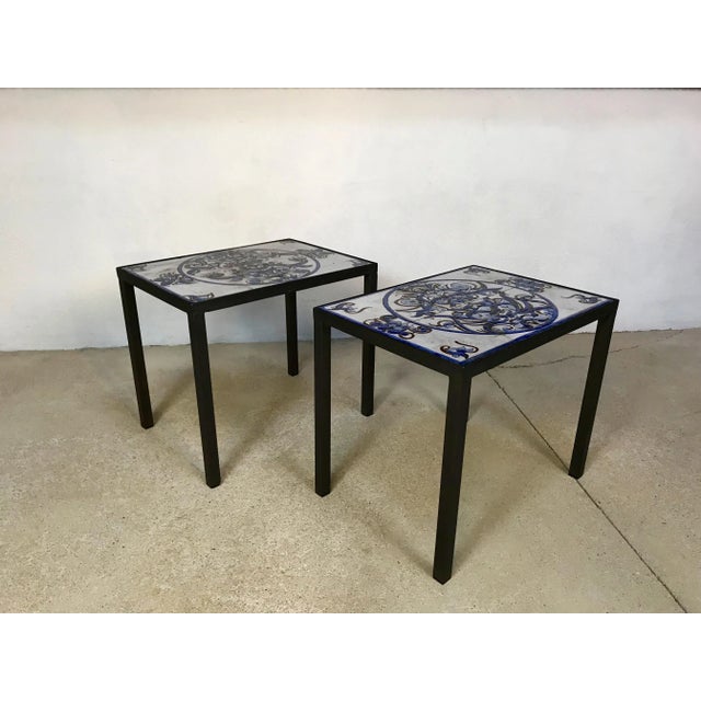 Italian Ceramic & Steel Side Tables or Nightstands, 1970s, Set of 2 For Sale - Image 12 of 18
