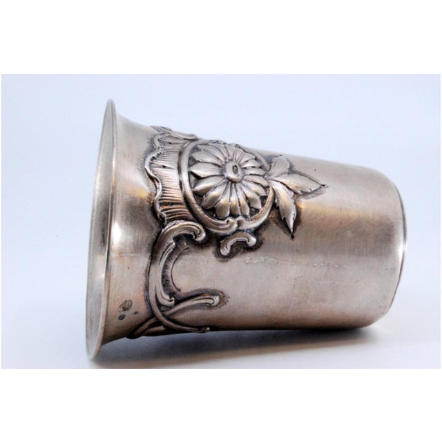 Metal Silver Cup with Flower and Leaf Edge Reliefs For Sale - Image 7 of 10
