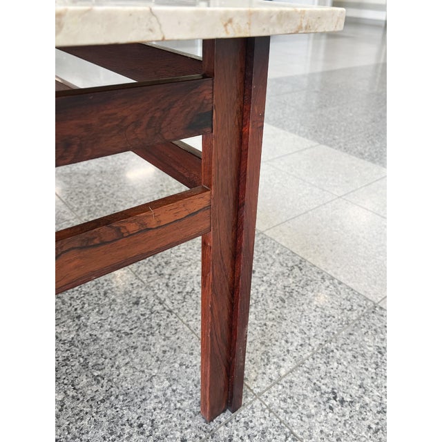Beige Danish Modern Travertine Top & Rosewood Coffee Table For Sale - Image 8 of 11