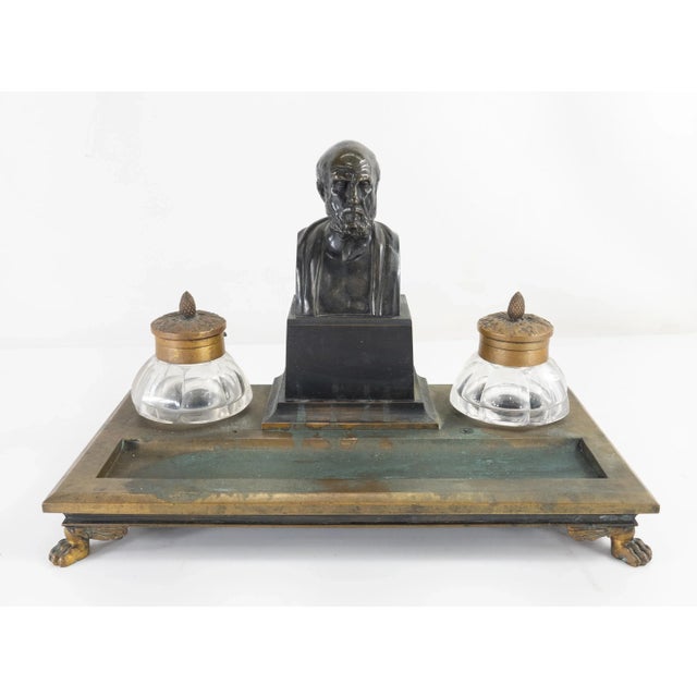We are selling this great French Bronze desk set by well known maker Susse Freres. This heavy bronze inkwell has a great...