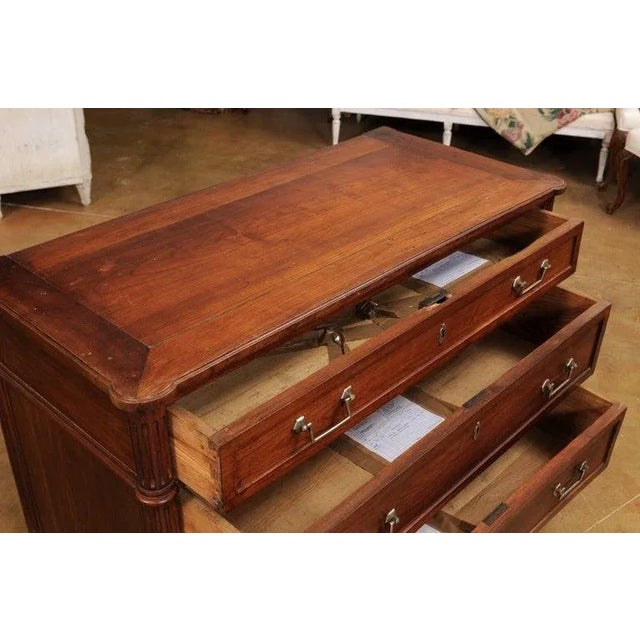19th Century French Louis XVI Style Cherry Three-Drawer Commode with Fluting For Sale In Atlanta - Image 6 of 13