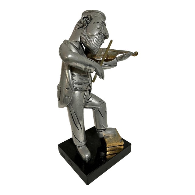 Frank Meisler, Rare Vintage Israeli Judaica Rabbi Klezmer Violinist Sculpture Frank Meisler Art For Sale