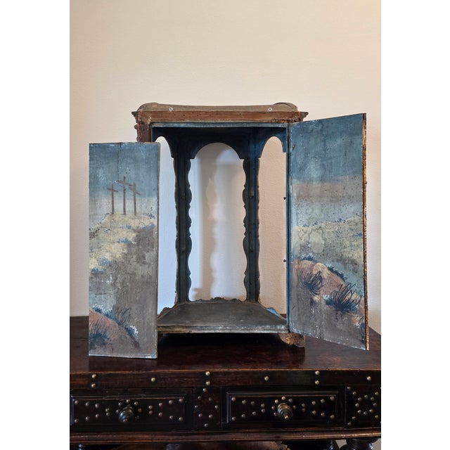 18th Century Italian Venetian Rococo Period Carved Polychrome Painted Wood Niche Shrine For Sale - Image 15 of 18