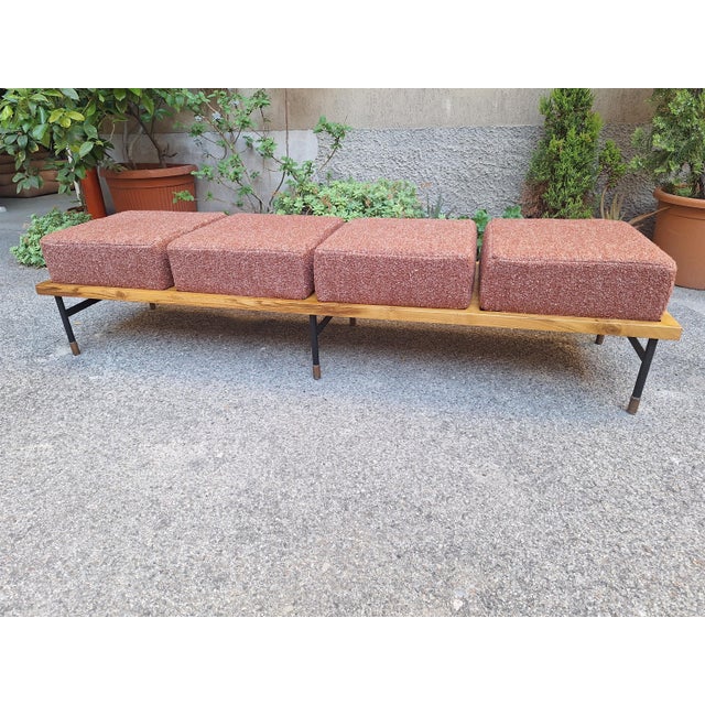 Large Francesco Giuseppe Series Bench with Brick Bouclé Seat by Luigi Caccia Dominioni for Azucena, 1950s, in Very Good...
