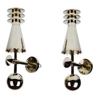 Pair of Art Deco Chrome Wall Sconces For Sale