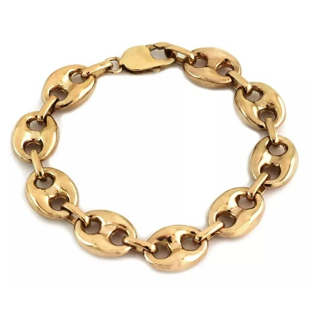 Large Puff 14k Yellow Gold Mariner Link Bracelet For Sale - Image 11 of 12