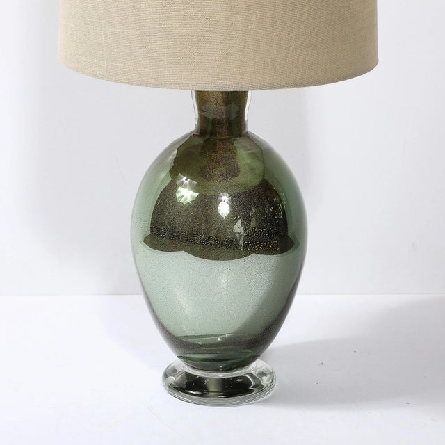 Modern Modernist Hand-Blown Murano Smoked Emerald Glass Table Lamps W/ 24k Gold Flecks For Sale - Image 3 of 12