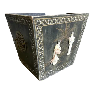 Vintage Chinoiserie Wood Kindling Box Planter