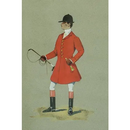 Dapper huntsman watercolour & gouache in a silver gilt frame! Imags Sz: 10 1/4"H x 6 7/8"W