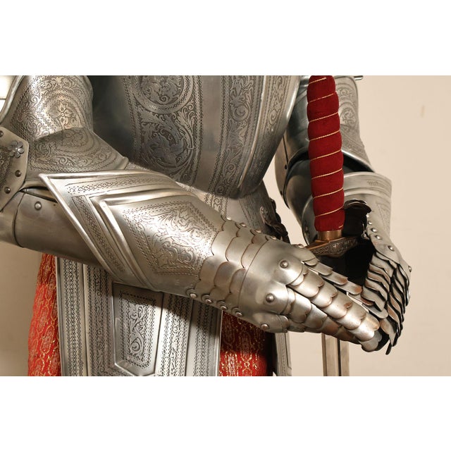 Marto Toledo Spanish Engraved Full Suit of Armor with Sword For Sale In Philadelphia - Image 6 of 18