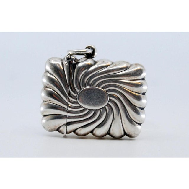 Vortex-Shaped Embossed Silver Matchbox with Monogram Card For Sale - Image 5 of 11