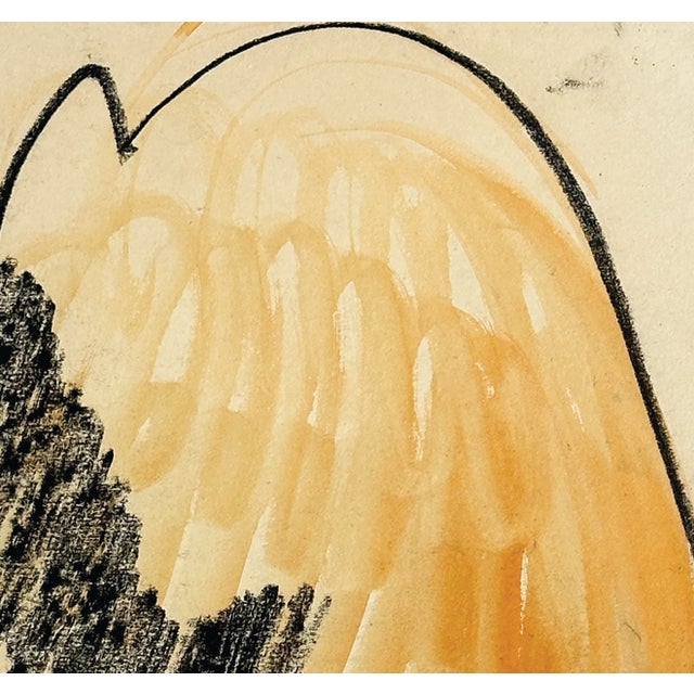 Mid-Century Modern Mid-Century Modern Vintage Abstract Form in Orange and Black Mixed Media on Paper, Signed by European Artist Dreys, 1954, With Mat For Sale - Image 3 of 4