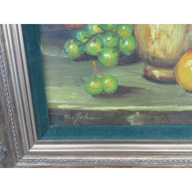 French Provincial Mid Century Oil Painting Still Life by C John Framed For Sale - Image 3 of 8