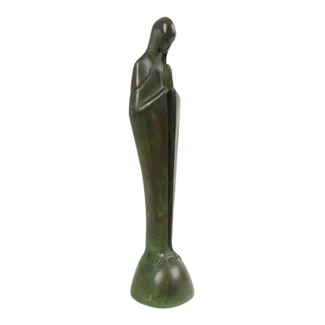Art Deco Statue of the Virgin Mary in Bronze by Jac Van Vlijmen, 1920s For Sale - Image 12 of 18