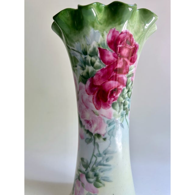 Circa 1900 Leonard Austria Roses Fluted Porcelain Vase For Sale In New York - Image 6 of 17
