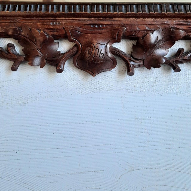 1900 - 1909 Hand Carved Black Forest Wall-Mounted Mirror, 1906 For Sale - Image 5 of 7