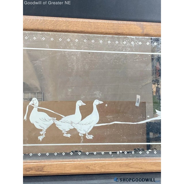 Vintage Mirror With Etched Image of a Duck or Goose Family For Sale - Image 9 of 9