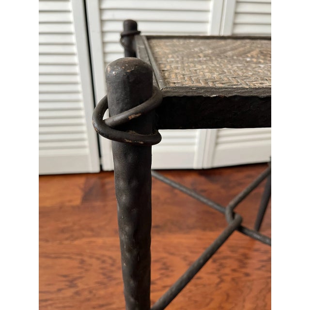Hammered Cast Iron and Rattan Side Table For Sale - Image 11 of 12