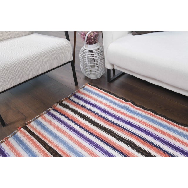 Vintage Turkish Oushak Handmade Wool Cotton Pink Kilim Area Rug For Sale - Image 6 of 11