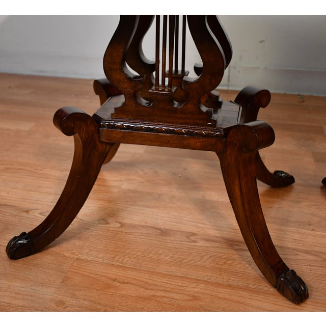1920s Duncan Phyfe Mahogany Lyre Base Pair of Nightstands / Bedside Tables For Sale - Image 10 of 18