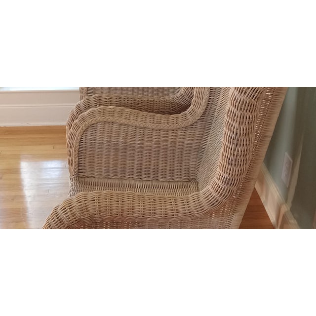 Pristine 1980's Phillippine Ratan & Wicker Wingback Chairs & Ottoman - 3 Piece Set For Sale - Image 11 of 18