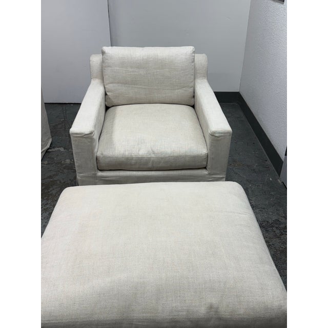 Textile Restoration Hardware Slipcover Belgian Linen Shelter Armchairs + Ottomans, Set For Sale - Image 7 of 12