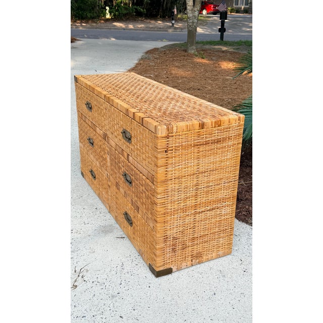 Tan Vintage Island Style Wrapped Rattan Chest of Drawers For Sale - Image 8 of 15