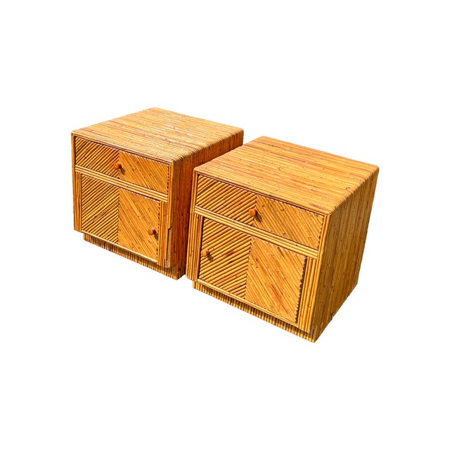 Vintage Rattan Wicker Wrapped Nightstands in Pencil Reed Gabrielle Crespi Styles For Sale In New York - Image 6 of 11