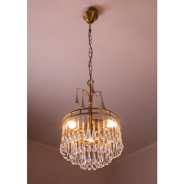 The White Crown, Murano Chandelier White and Purple Drops, 1960s For Sale - Image 9 of 13