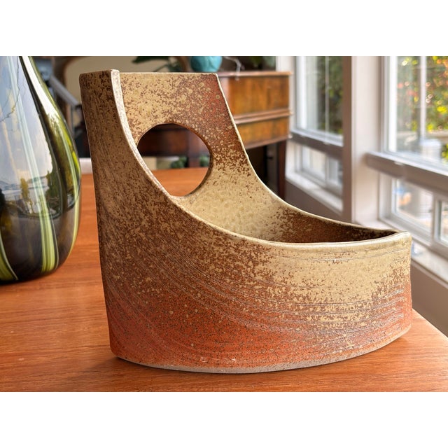 Wonderful vintage ikebana vase With exceptional Natural hues No chips or cracks Warm natural tones 9” tall 9.5” x 4.5”