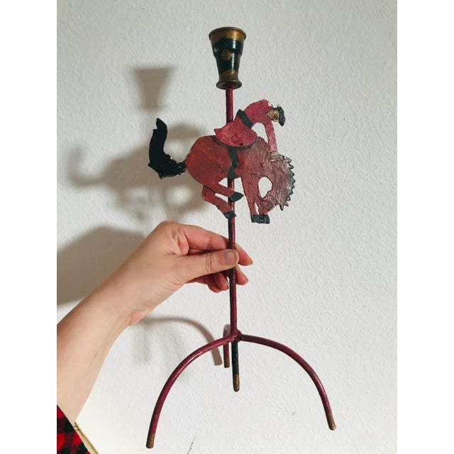 Rustic Vintage Rustic Metal and Hand Painted Spanish Vaquero Candle Holders - Set of 2 For Sale - Image 3 of 9