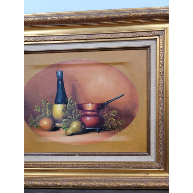 Vintage Original Still Life Art Fruit & Wine Signed & Framed by Artist For Sale In Chicago - Image 6 of 10