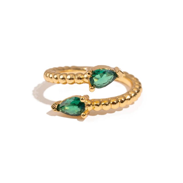 Emerald Teardrop Glow Gold Adjustable Ring, Size 8 For Sale - Image 10 of 10