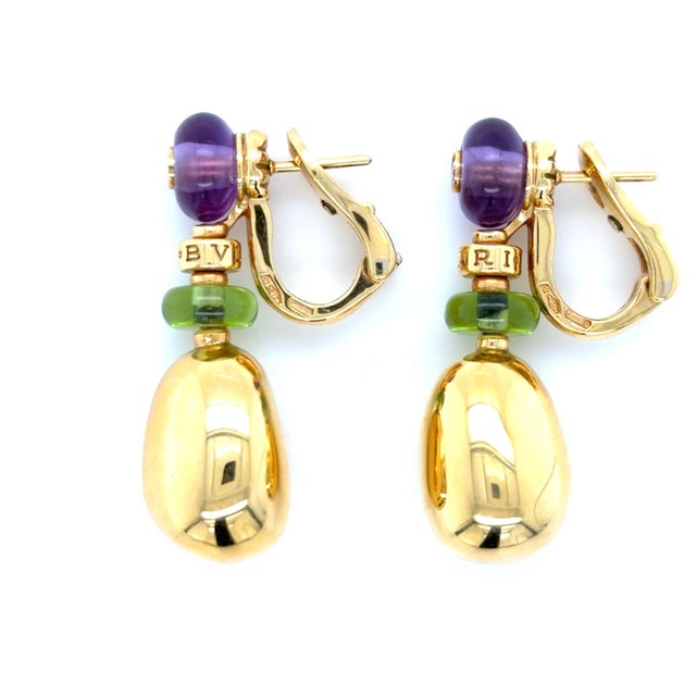 Bulgari Bvlgari, Mediterranean Eden Diamond, Amethyst and Peridot Earrings, 18k, A Pair For Sale - Image 4 of 7