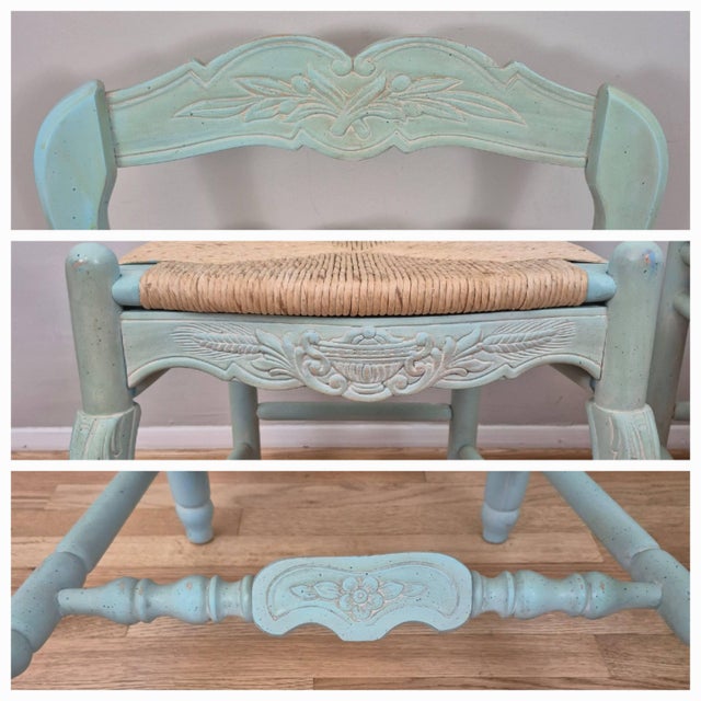 Late 20th Century Habersham Plantation French Country Painted Ladder Back Rush Seat Dining Side Chairs, Assembled Set of 6 For Sale - Image 12 of 18