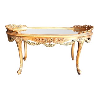 1920s Antique French Carved Mirror Top Table For Sale