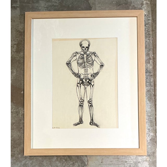 Wood Vintage Framed Skeleton Study on Paper For Sale - Image 7 of 12