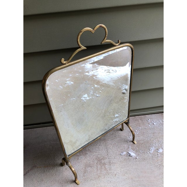 Mid 19th Century Victorian Beveled Edge Mirror and Brass Stand Fire Screen For Sale - Image 12 of 13